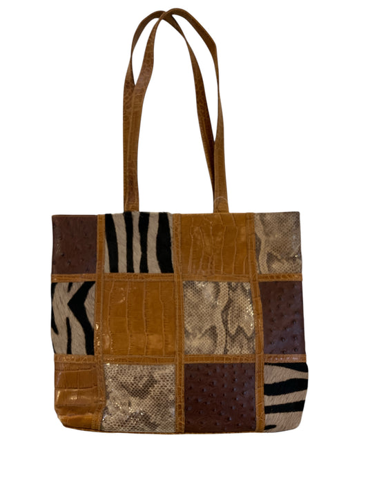 Vintage Genuine Leather Patchwork Tote with Ostrich Zebra Snake And Croc Embossing Made in Italy