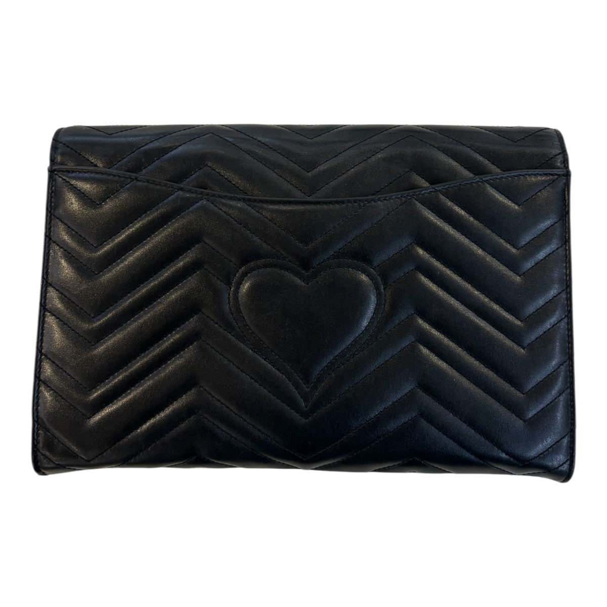 Gucci GG Marmont Flap Envelope Clutch Black Matelassé Leather Chevron Quilting 498079