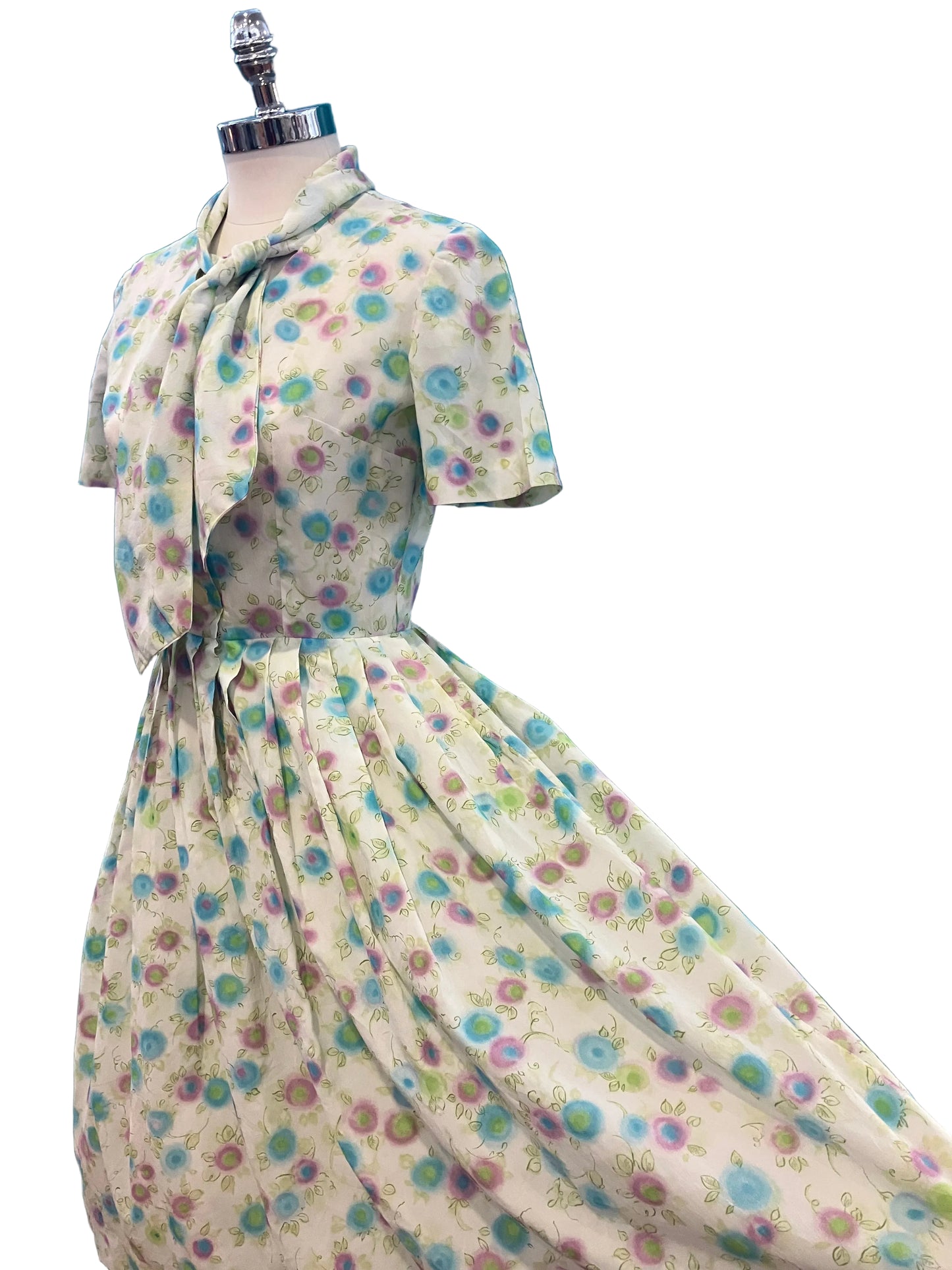 Vintage 1950s Handmade Floral Dress  w/ Scarf Collar