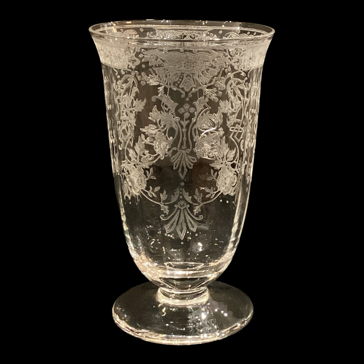 Vintage Etched Glass Fostoria Glass Co. Water Goblets Clear Art Nouveau Style Sold as a Set of 5 (5pc)