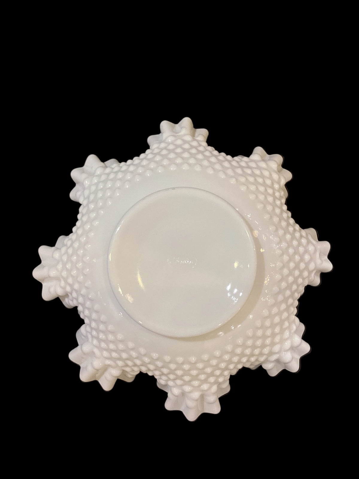 Vintage Marked Fenton Milk Glass Large White Hobnail Bowl Crimped Edge (1pc)