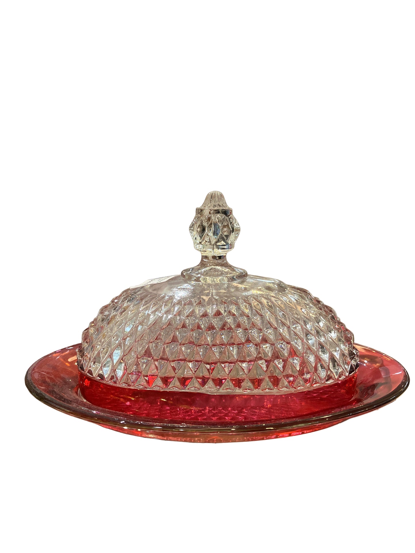 Vintage Indiana Glass Co. Diamond Point Butter Dish w/ Lid