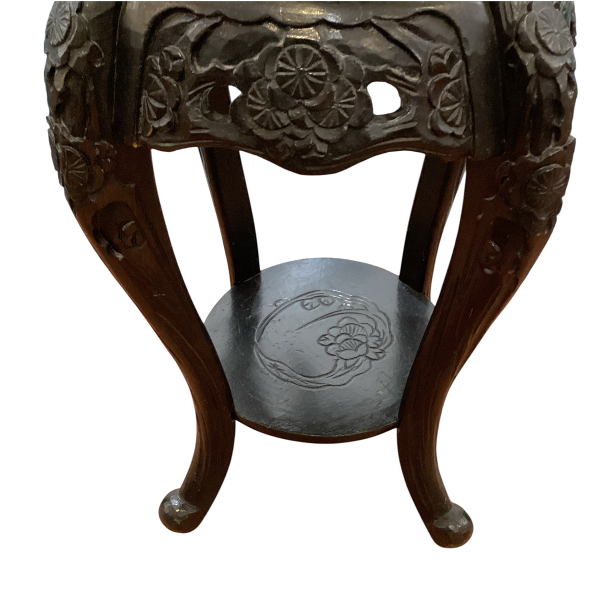 Antique Asian Hand Carved Painted Small Narrow End Table