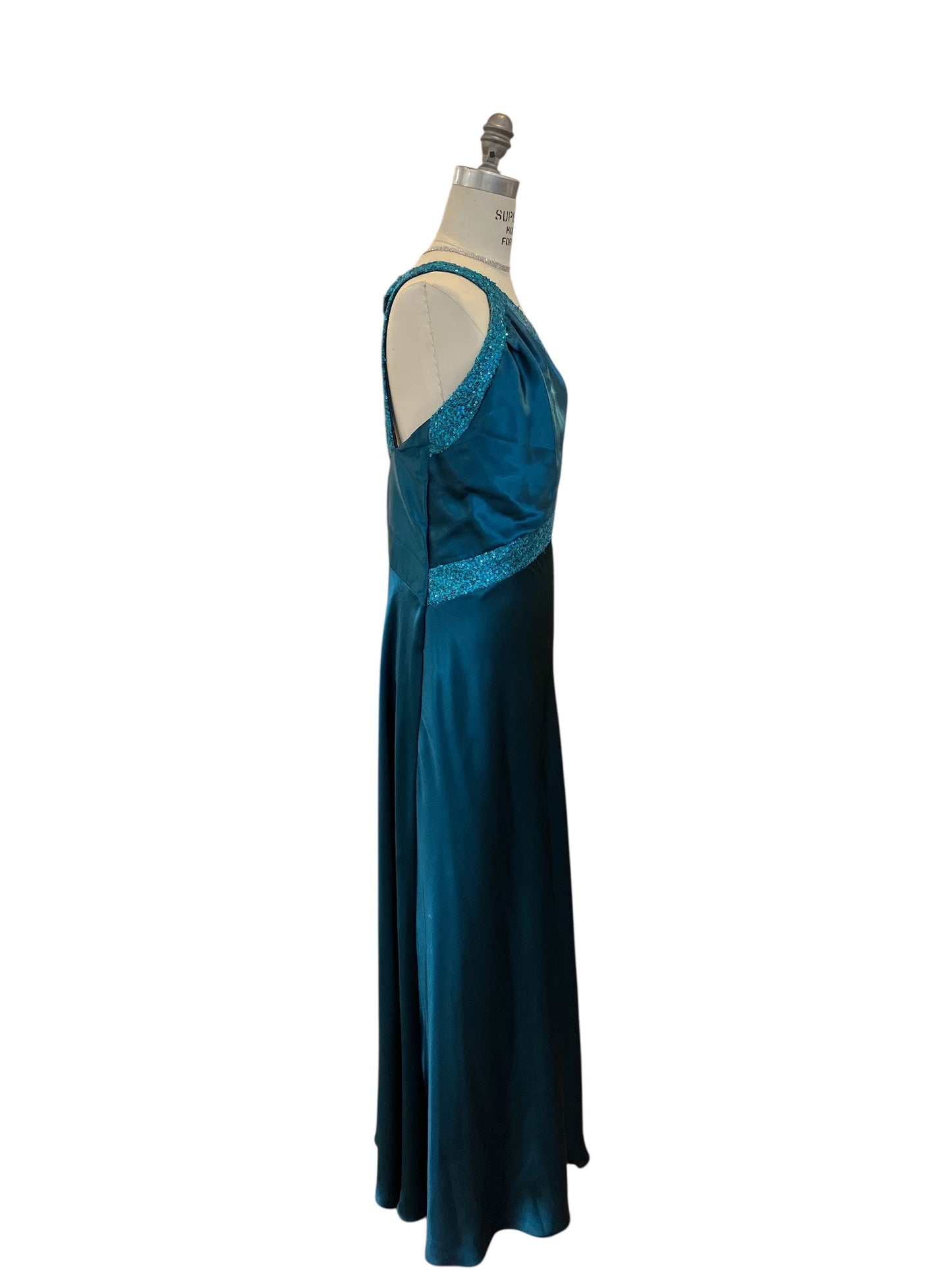 Vintage New With Tags Jessica McClintock Blue Asymmetrical Gown with Sequins Open Back One Shoulder