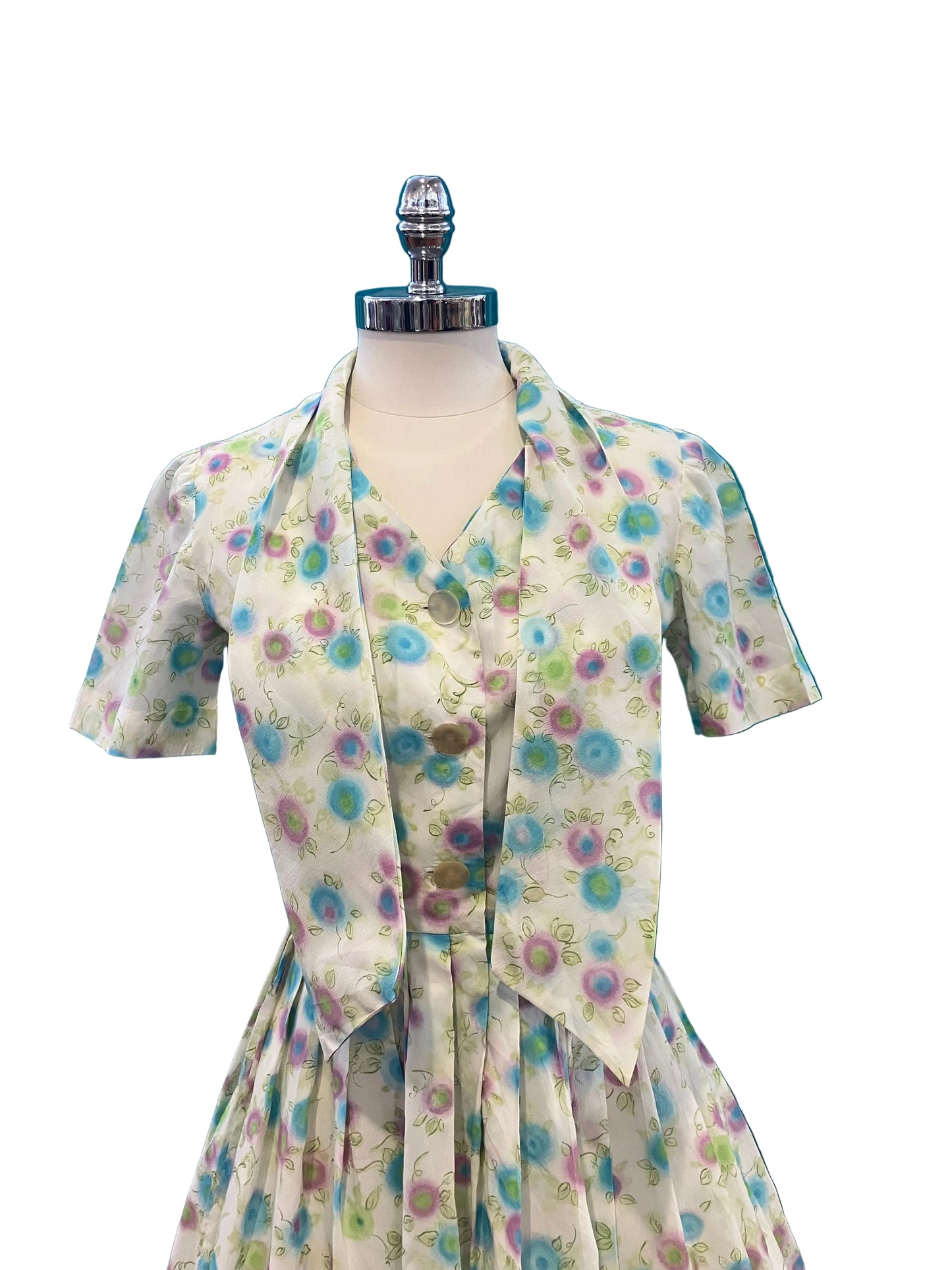 Vintage 1950s Handmade Floral Dress  w/ Scarf Collar