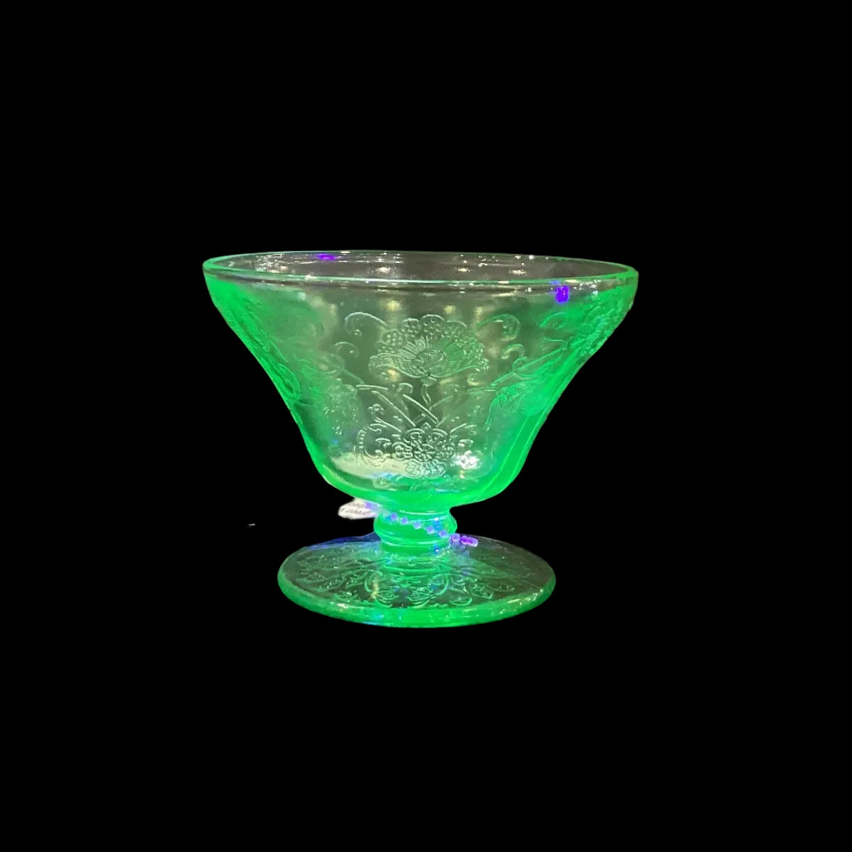 Vintage Depression Glass Uranium Green Vaseline Etched Sherbet Cup Sold Individually (1pc, 4 available)