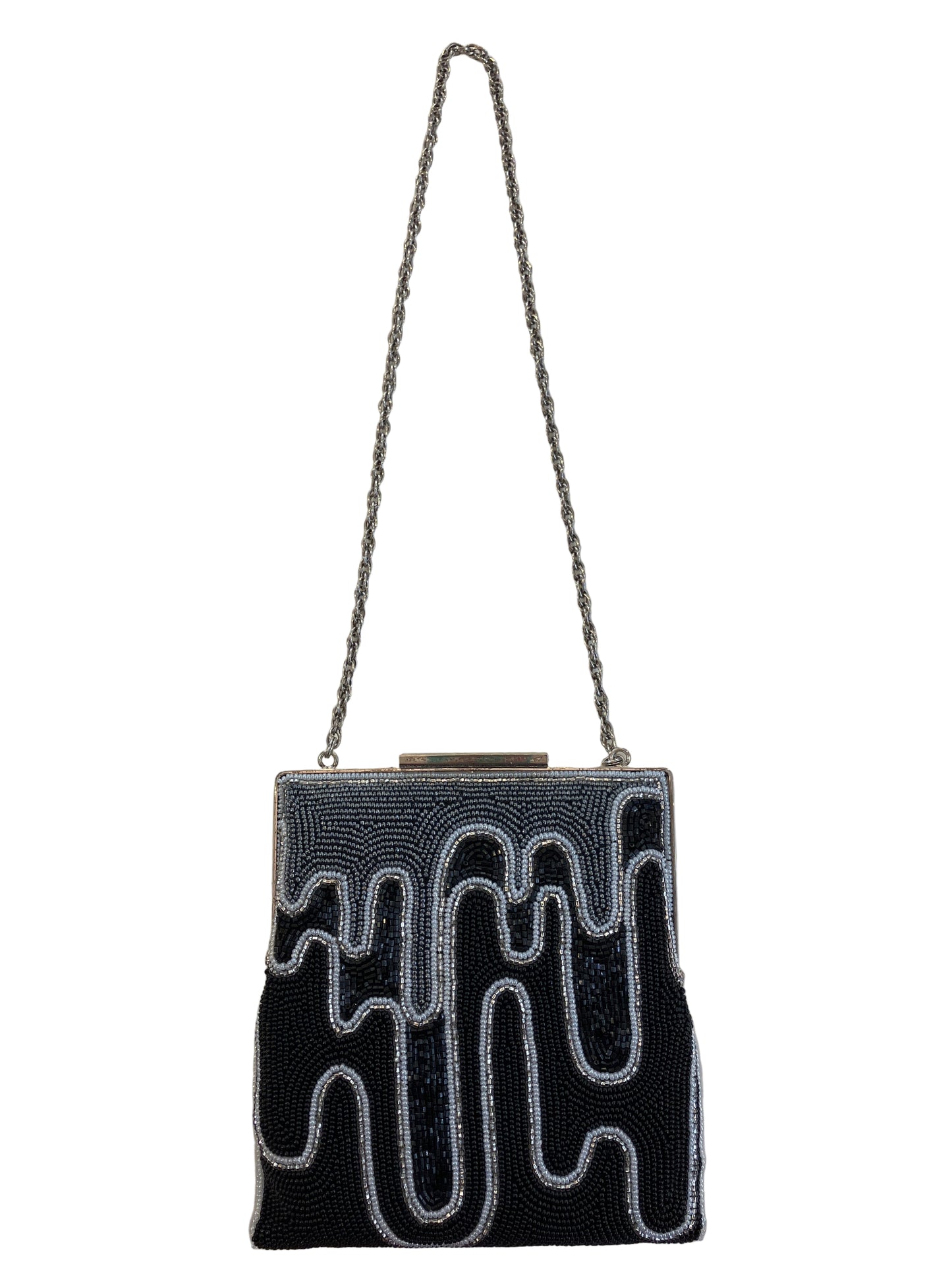Vintage I.Magnin Beaded Black and Silver Bag (1960s Logo)