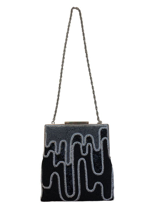 Vintage I.Magnin Beaded Black and Silver Bag (1960s Logo)
