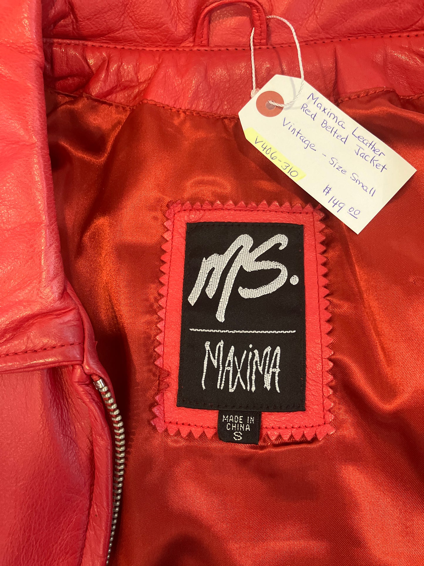 Vintage Maxima Leather Red Belted Jacket