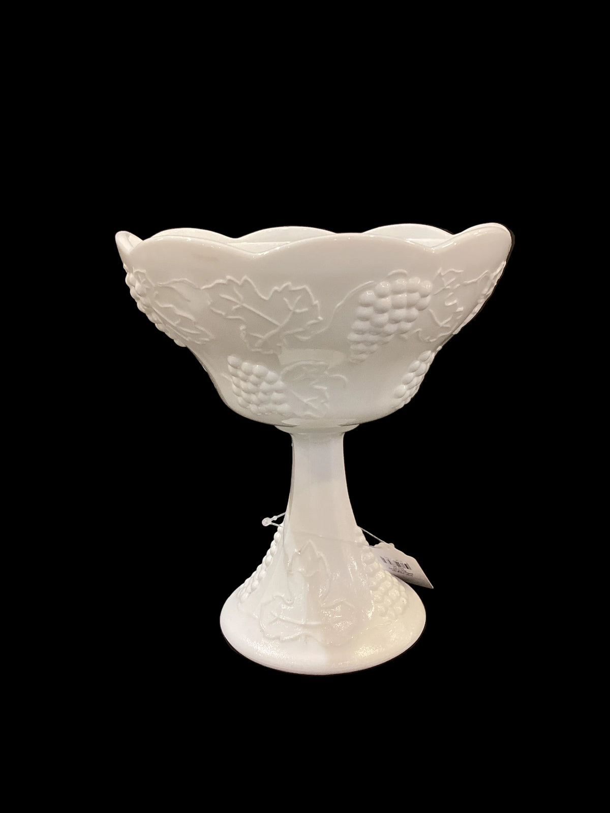 Vintage White Milk Glass Tall Footed Candy Dish Grape Pattern with Lid (1pc, Lid & Base)