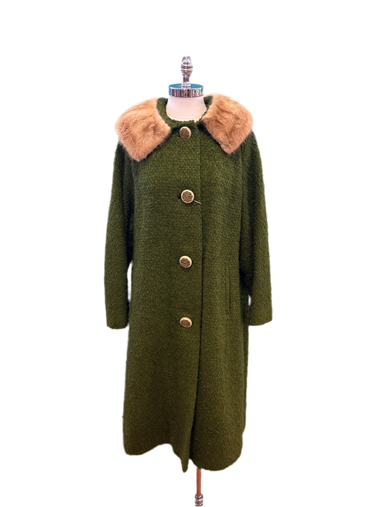 Vintage Olive Green Coat w/ Fur Collar