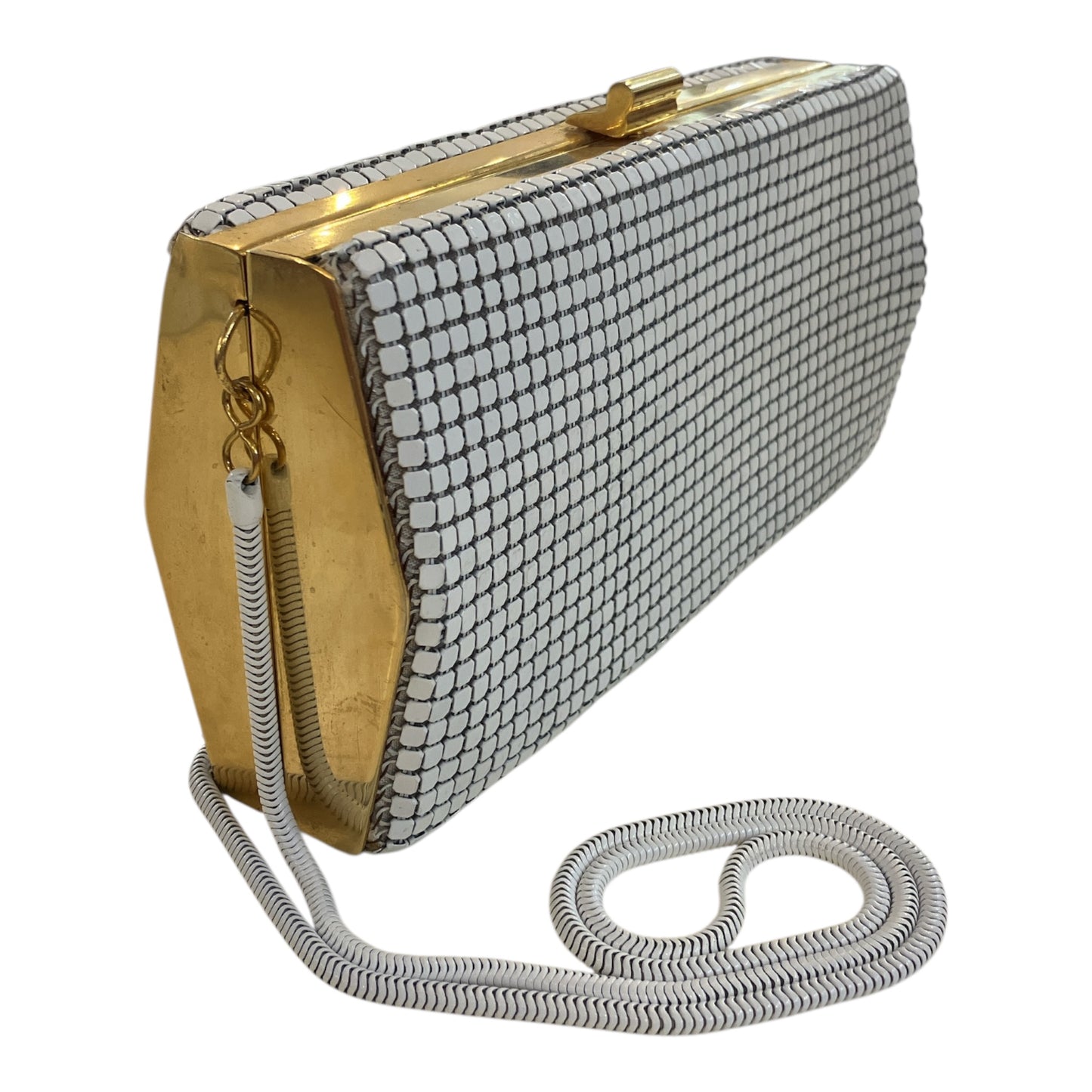 Vintage White Metal Mesh Bag With Detachable Long Chain Strap