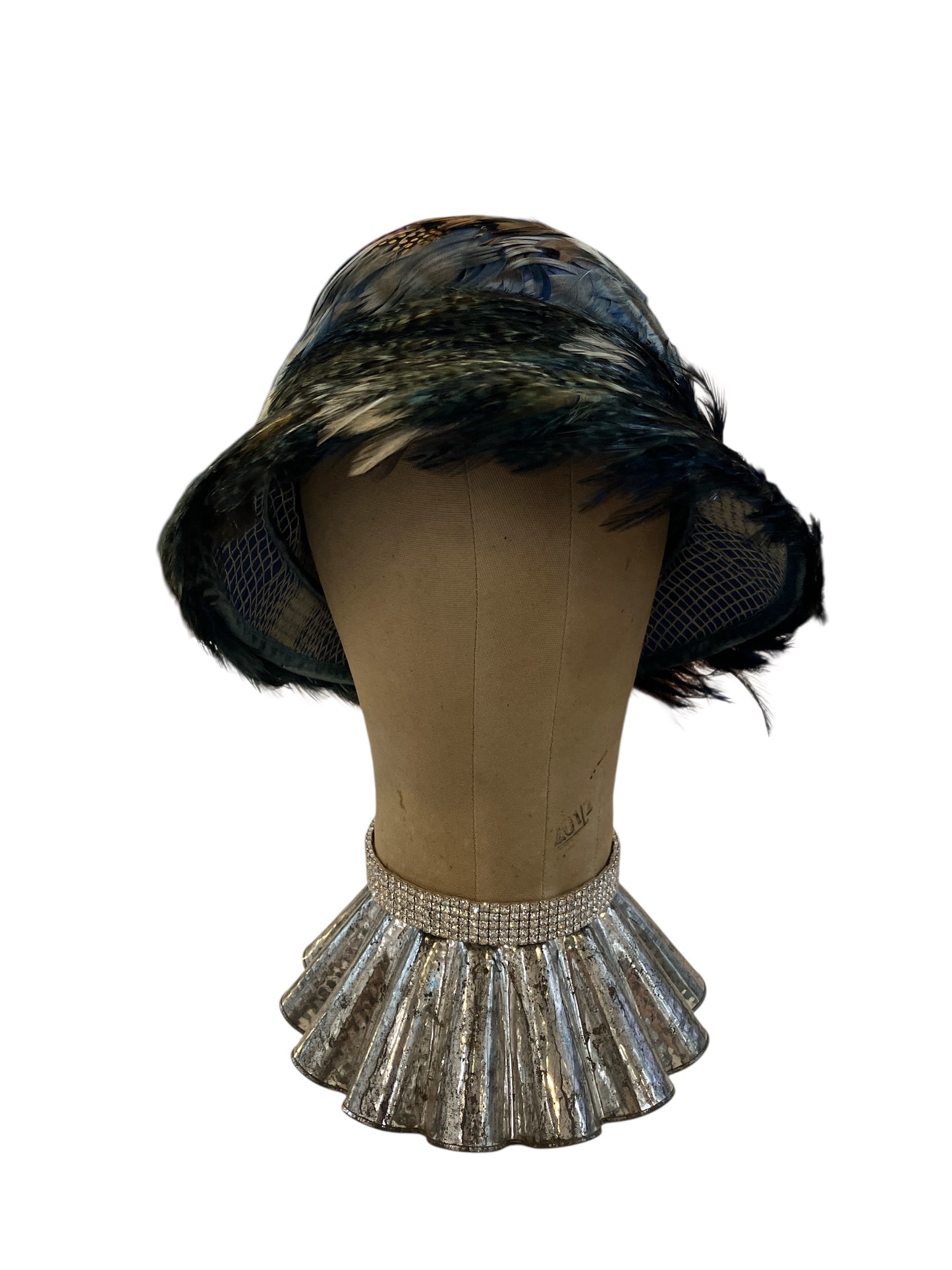 Vintage 1950s/1960s Union Made Feather Hat Dyed Blue