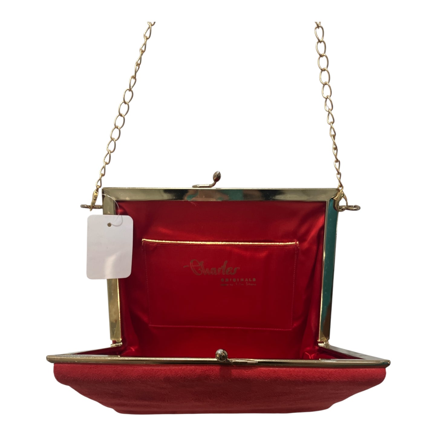 Vintage Charles Originals Red Suede Kisslock Purse with Gold Hardware and Detachable Chain Strap