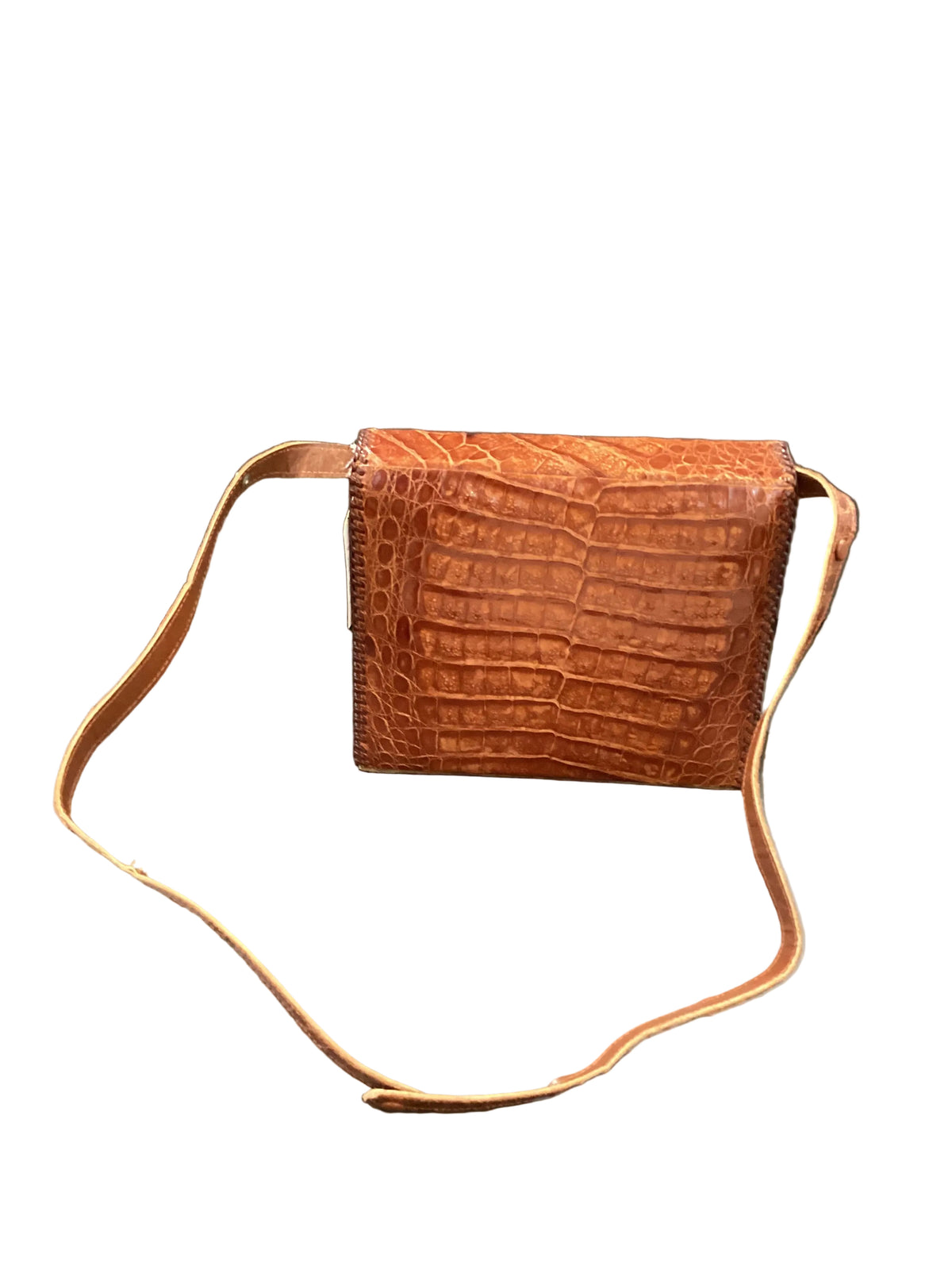 Vintage 1940s Genuine Crocodile Skin Brown Bag Two Compartment Convertible Strap(Sold As-Found)