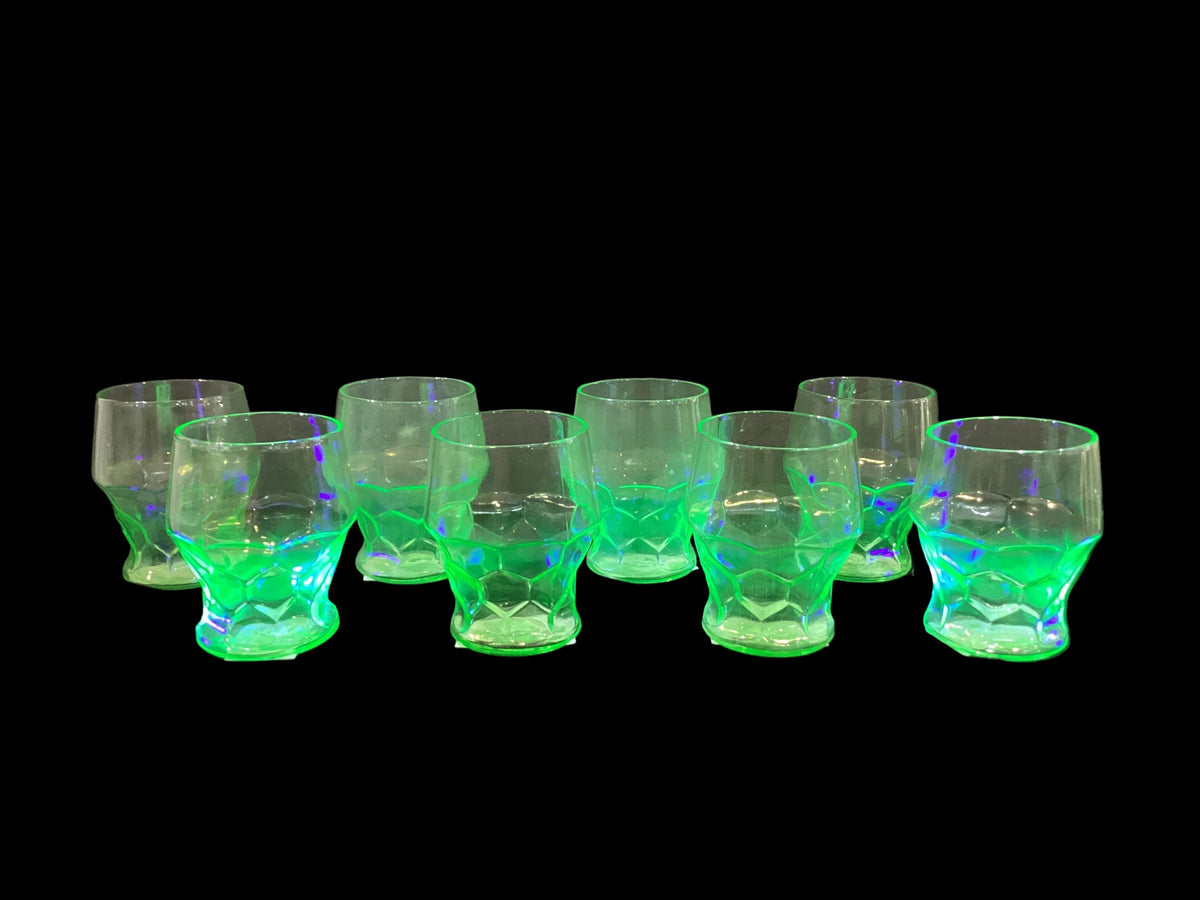 Vintage Green Uranium Glass Small Geometric Tumbler (1pc, 8 available)