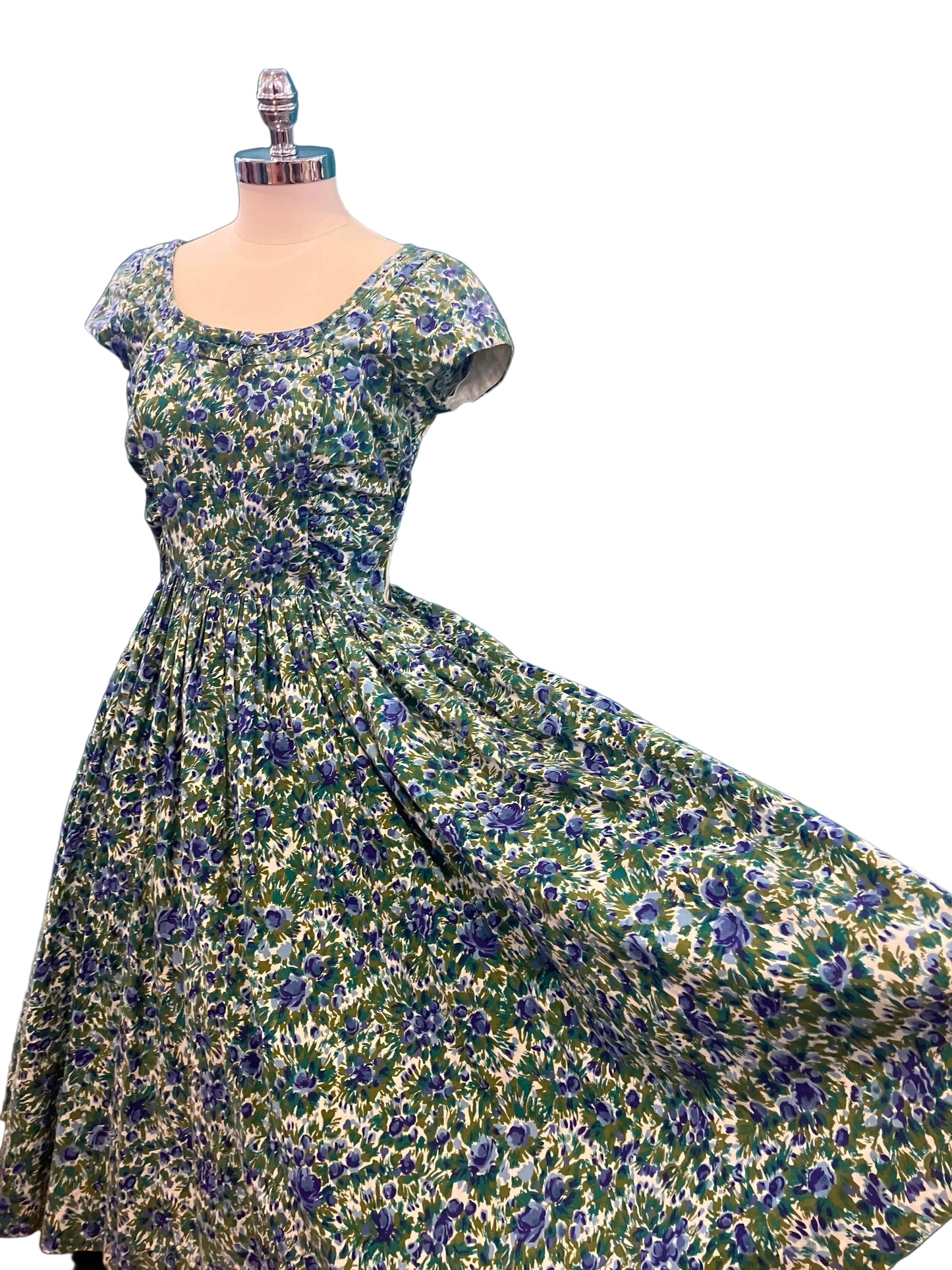 1950s Jerry Gilden Blue Floral Dress