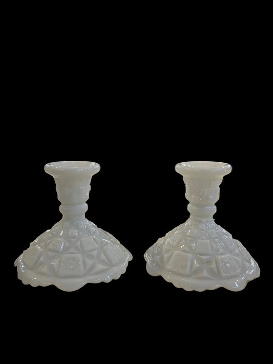 Vintage Milk Glass Candleholders Set of Two (2pc)