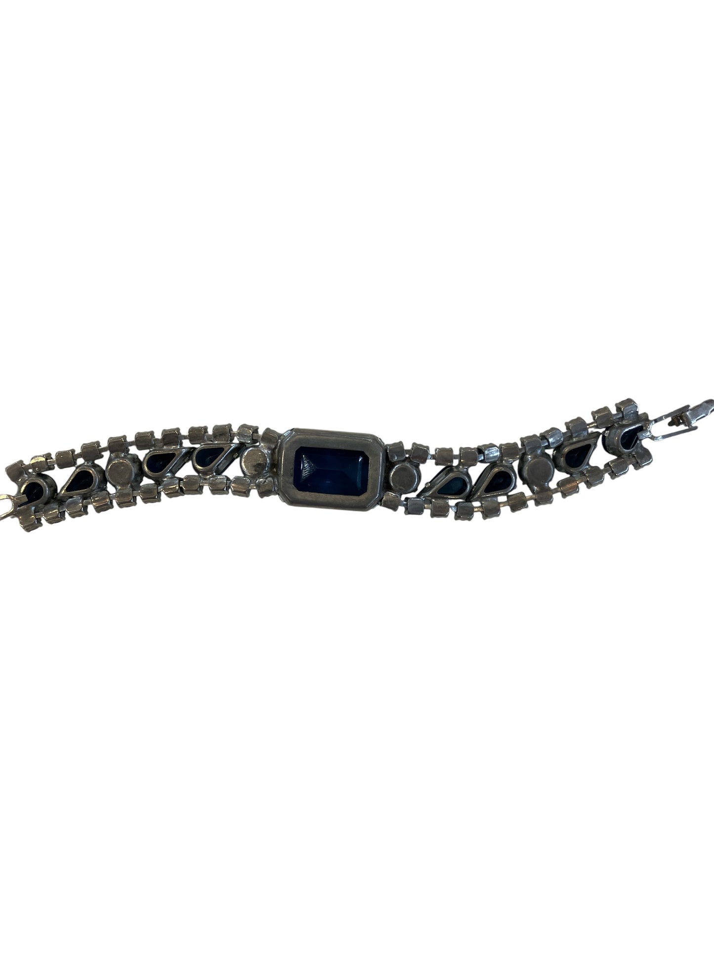 Vintage Dark Blue Iridescent Rhinestone Bracelet Midnight Navy Blue Costume Jewelry