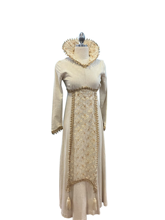 Very Rare Gunne Sax Two Hearts Label Muslin Edwardian Style Dress with High Collar Late 1960s/Early 1970s
