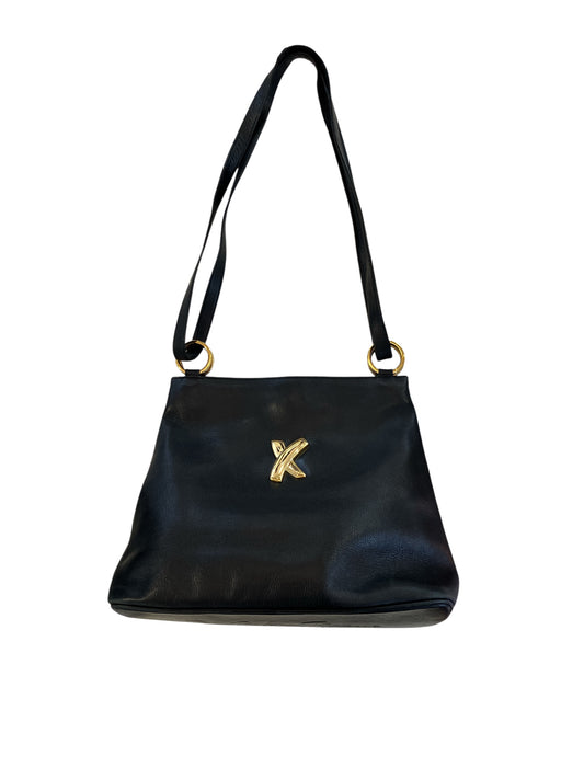 Vintage Designer Paloma Picasso Black Smooth Leather Handbag Gold Hardware