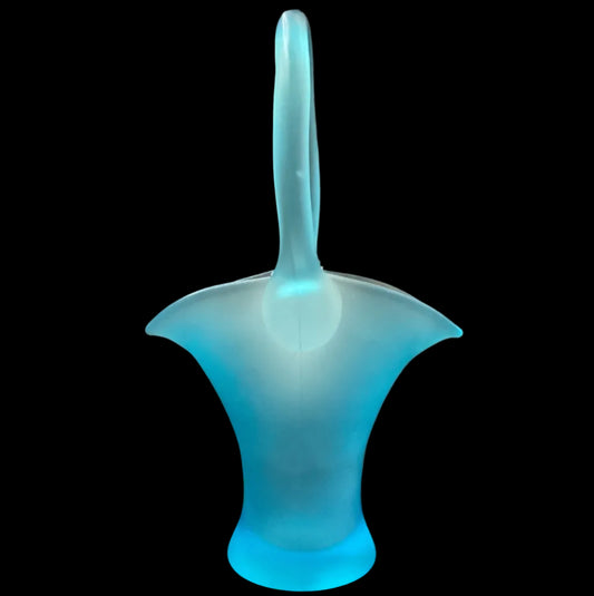 Vintage Blue Satin Glass Basket Vase Decor Turquoise Caribbean Ocean Blue Color (1pc)