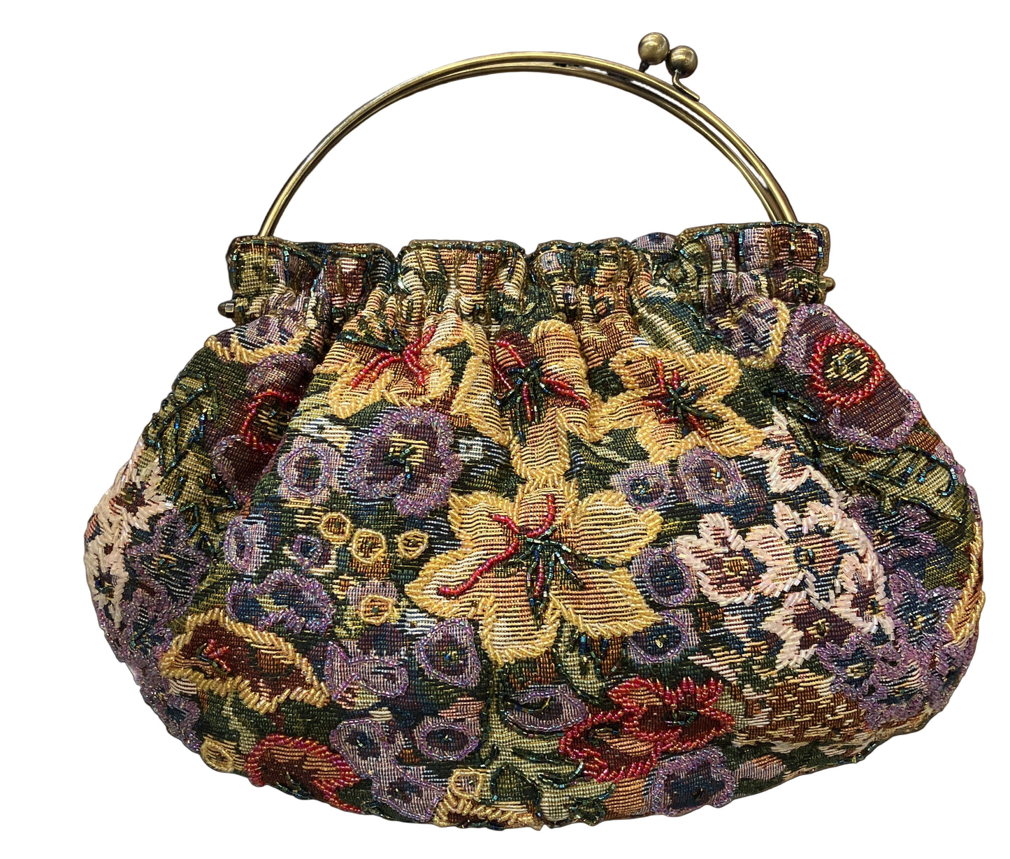 Vintage Kiss Lock Beaded Upholstery Bag with Removable Cross Body Strap