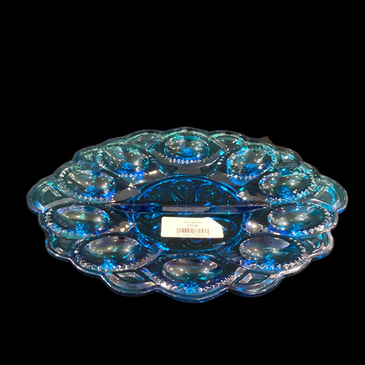 Vintage Rare Turquoise Blue Moon & Star Pattern Deviled Egg Serving Dish Holds 10 Eggs (1pc)