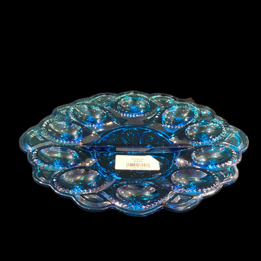 Vintage Rare Turquoise Blue Moon & Star Pattern Deviled Egg Serving Dish Holds 10 Eggs (1pc)