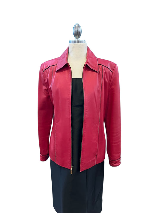 Vintage St John Sport by Marie Gray Pink Leather Jacket Zipper Closure