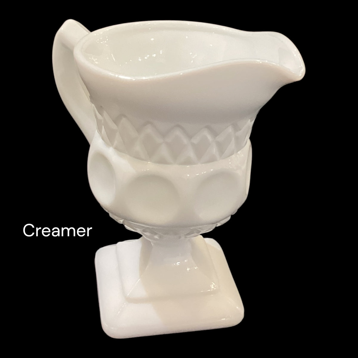 Vintage Milk Glass Cream Sugar and Serving Tray Set White Three Piece Set Sold Together (3pc total, 1 tray, 1 creamer, 1 sugar)