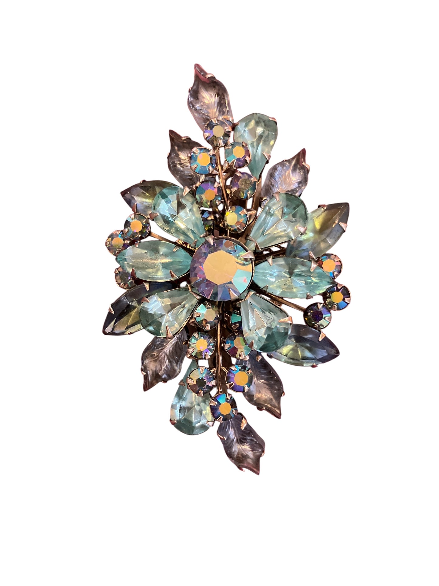 Vintage Blue Midcentury Brooch Large Chunky Costume Jewelry 1960s Pin