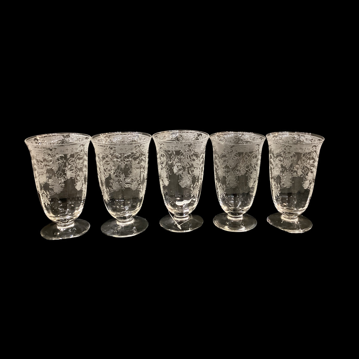 Vintage Etched Glass Fostoria Glass Co. Water Goblets Clear Art Nouveau Style Sold as a Set of 5 (5pc)