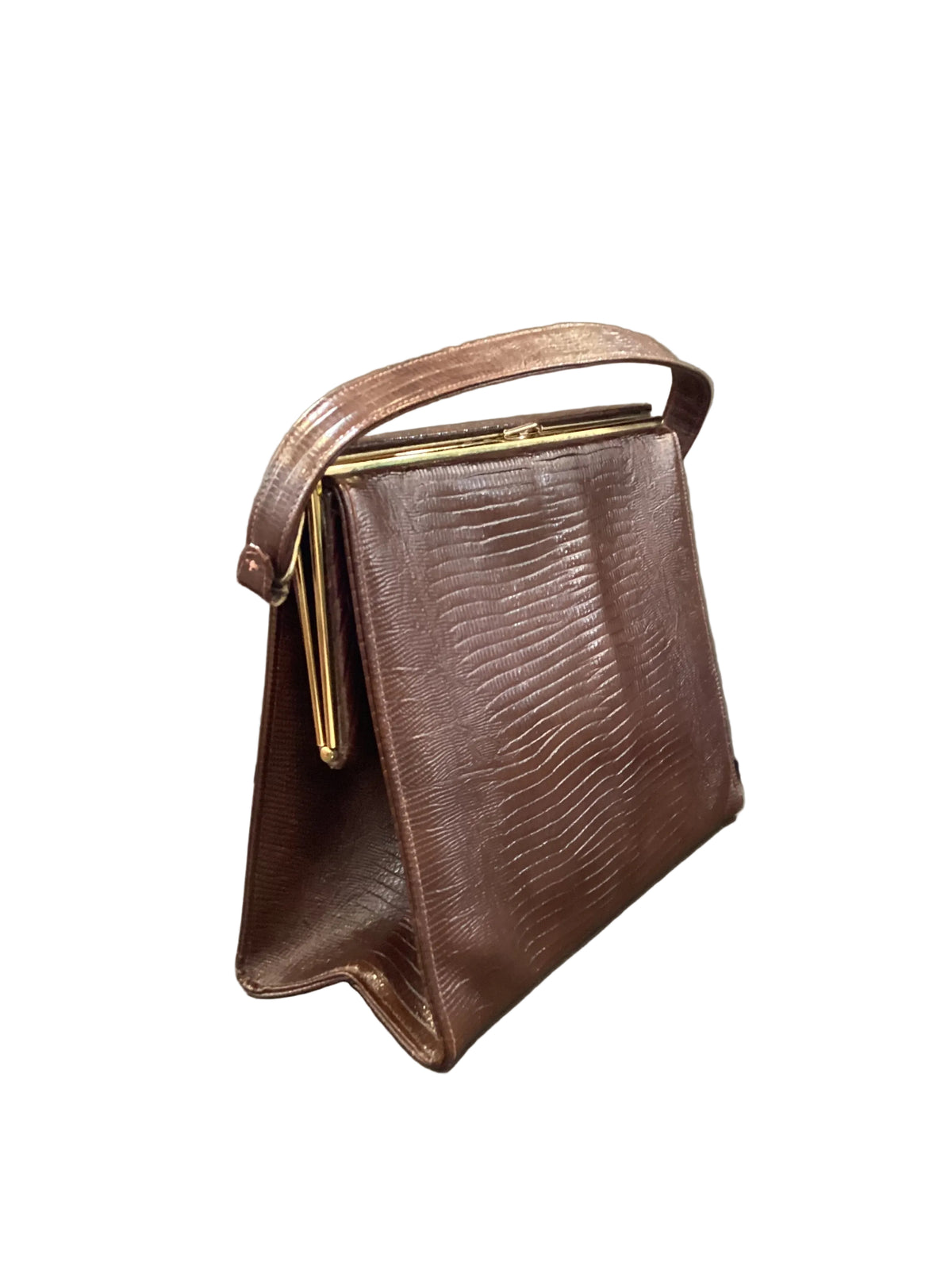 Vintage Elite Handbags Label Chocolate Brown Leather Reptile Skin Print Medium Purse