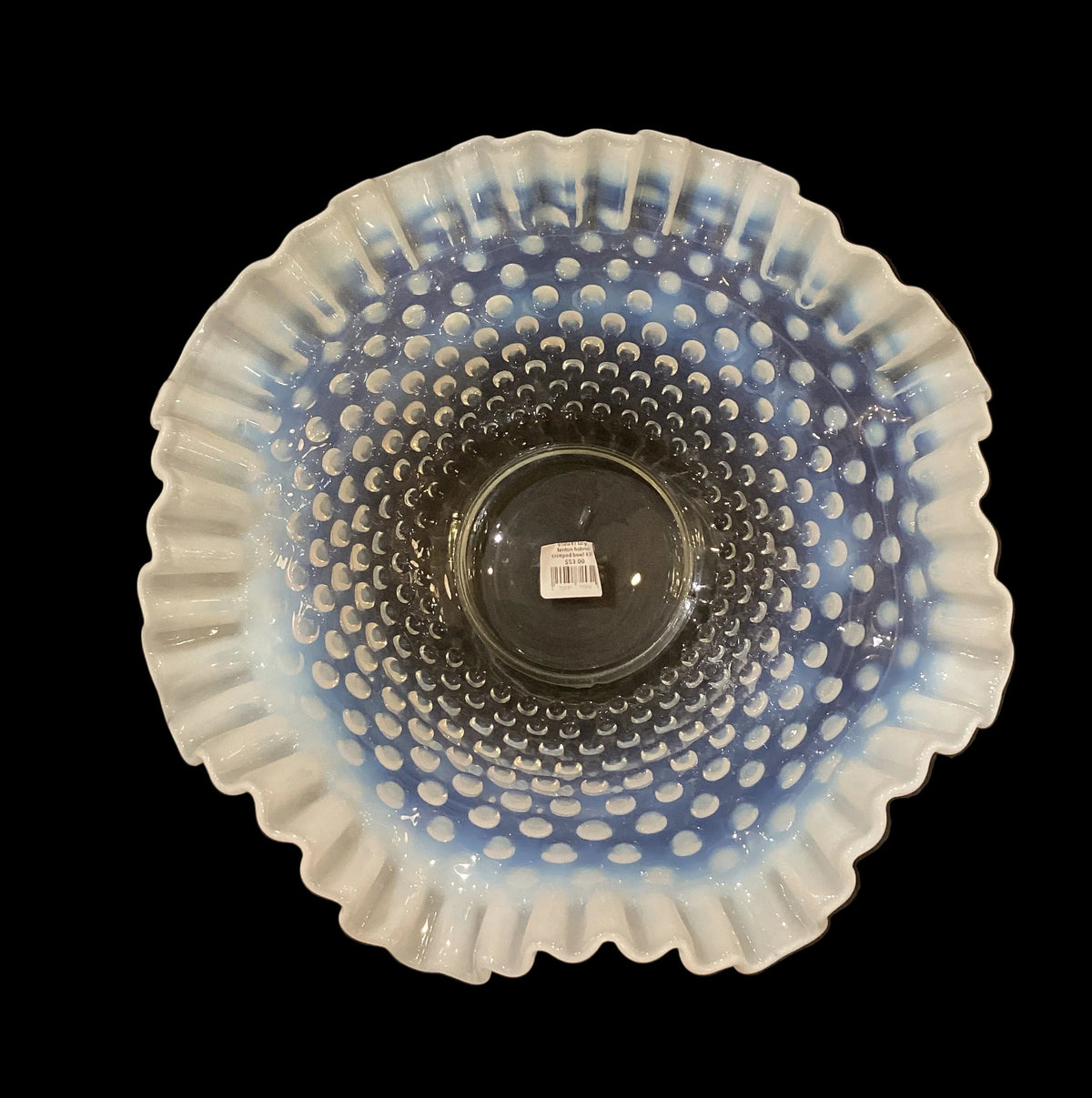 Exquisite Vintage Fenton Hobnail Opalescent Clear Blue White Ombré Large Glass Bowl Crimped Edges (1pc)