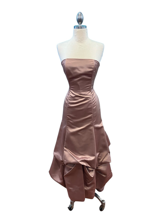 Vintage Jessica McClintock Bridal Collection Rose Gold Coppery Nude Strapless Ballgown