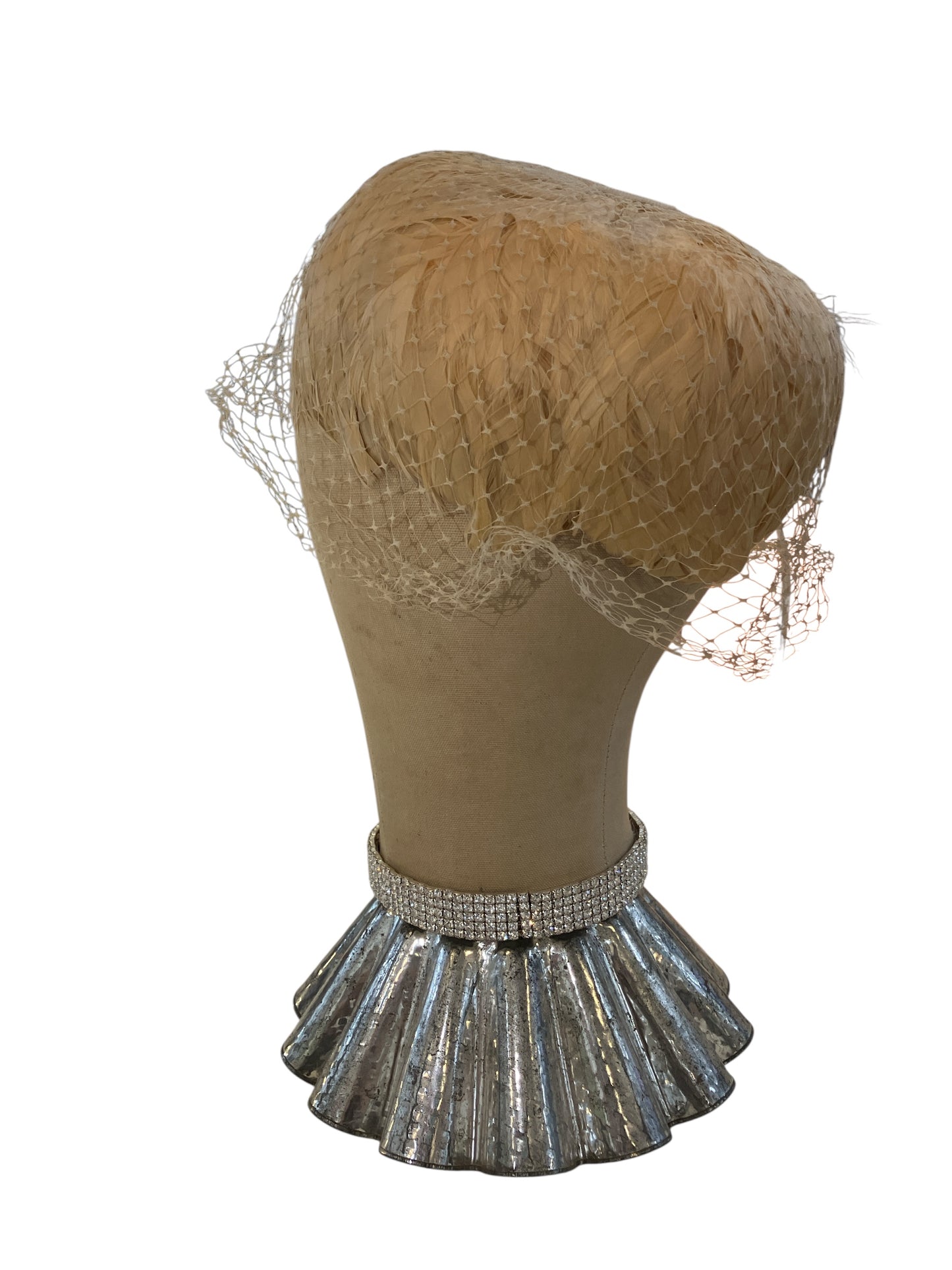 Vintage Peach Pink Feather Hat with Net