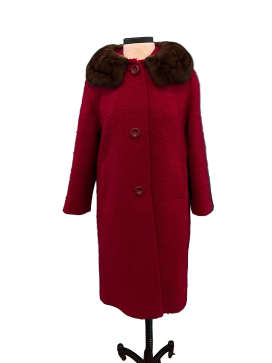 Vintage 1960’s Red Wool Coat w/ Mink Collar