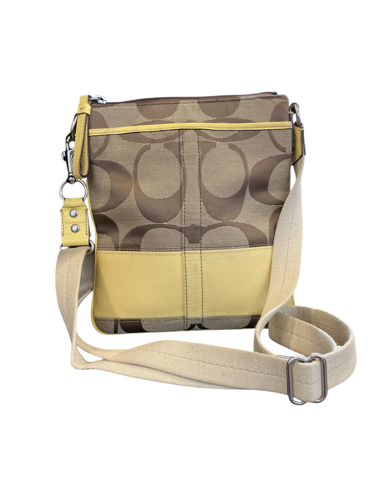 Vintage Coach Butter Yellow Crossbody Rectangle Signature Canvas Trimmed in Patent Leather