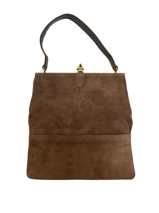 Vintage 1940s Escort Brand Brown Suede Rectangle Shape Hand Bag Ivory Lining Zipper Pouch