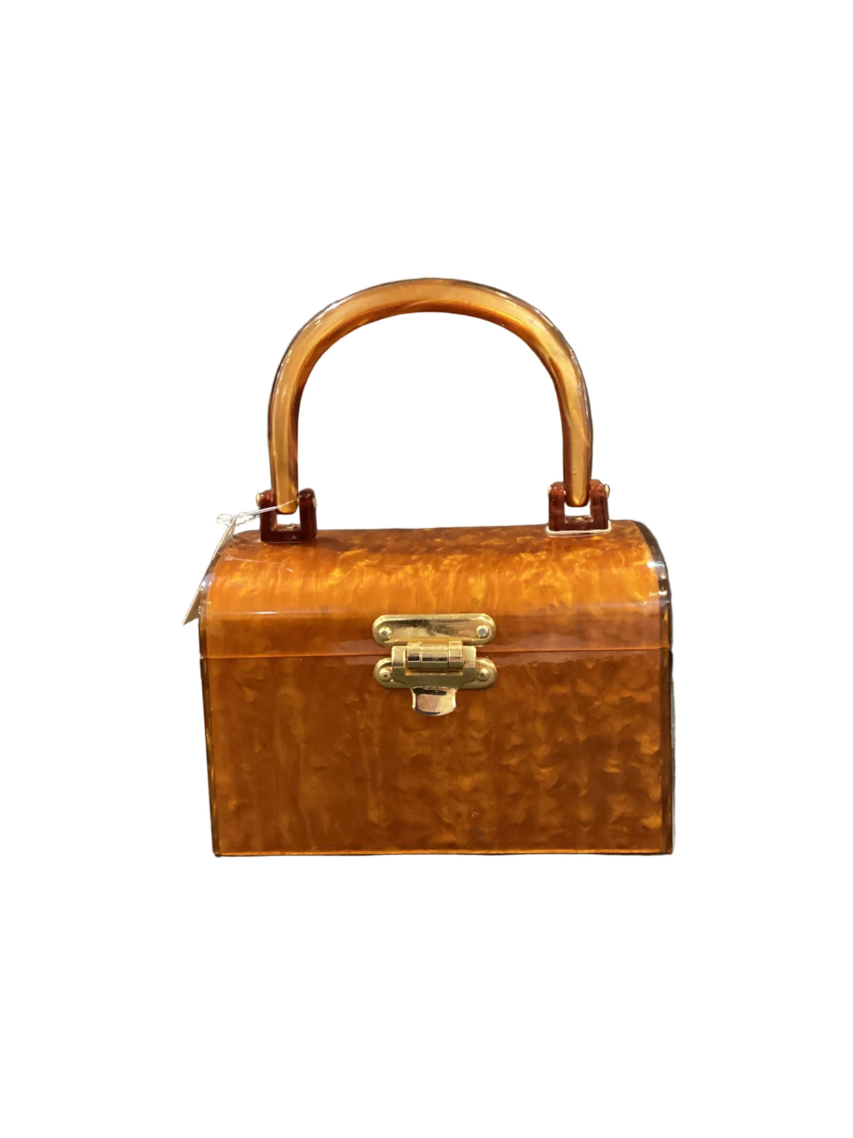 Vintage 1950s New With Tags “Mr. Ernest” Label Caramel Marble Lucite Mini Bag