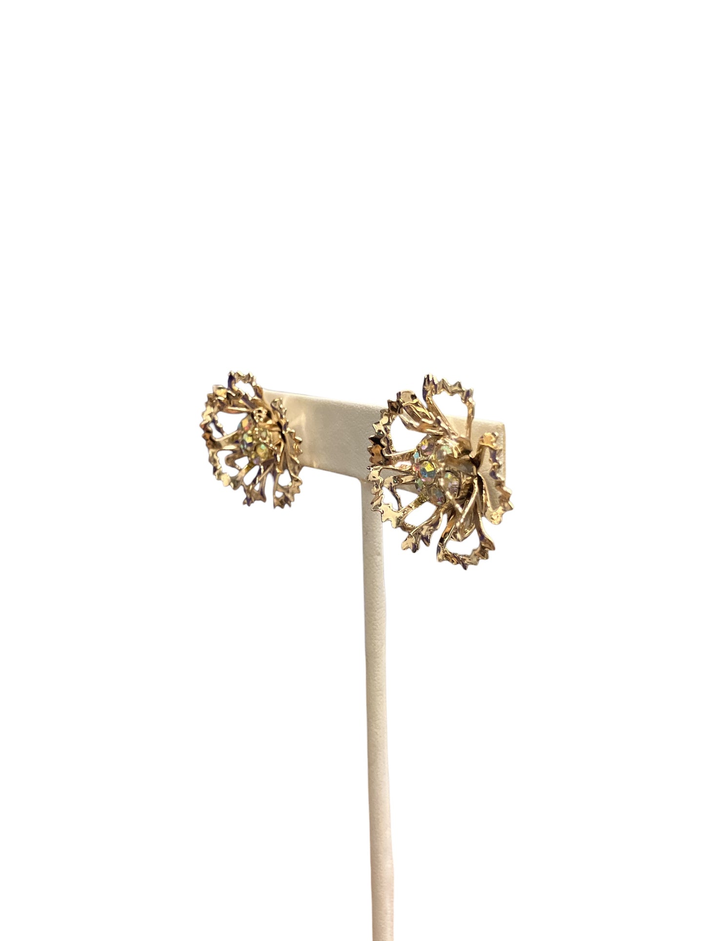 Vintage Sarah Coventry Gold Tone Three Dimensional Flower Clip on Earrings