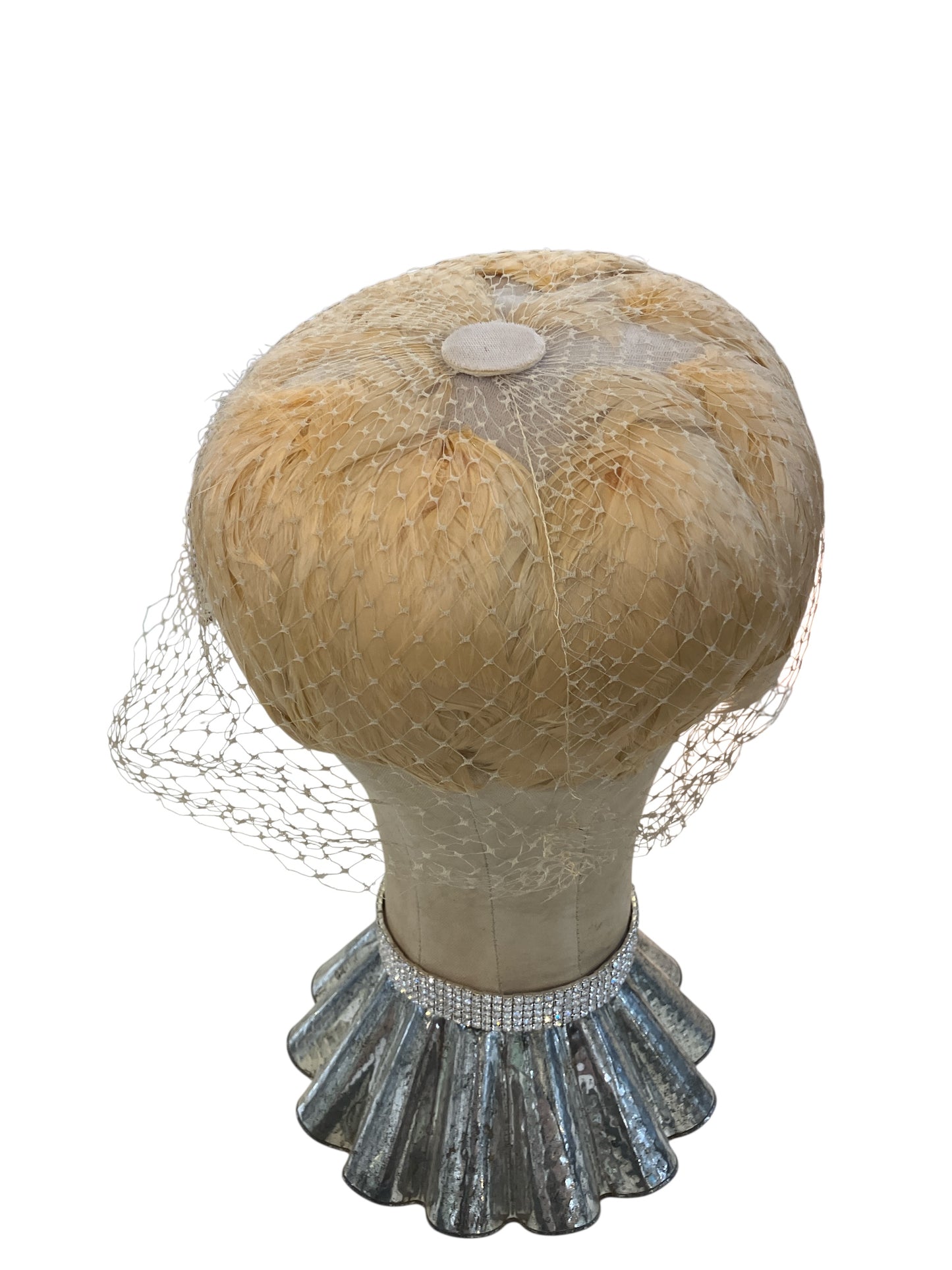Vintage Peach Pink Feather Hat with Net