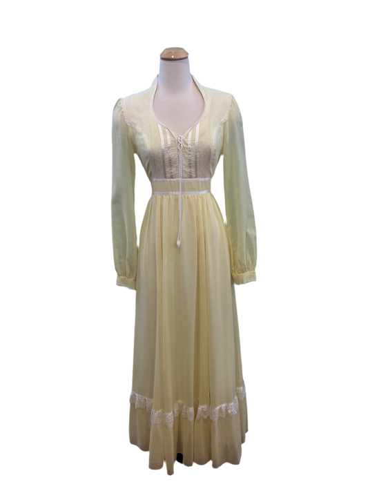 Vintage Gunne Sax Romantic Renaissance Bridal Collection Yellow Maxi Dress Size 11