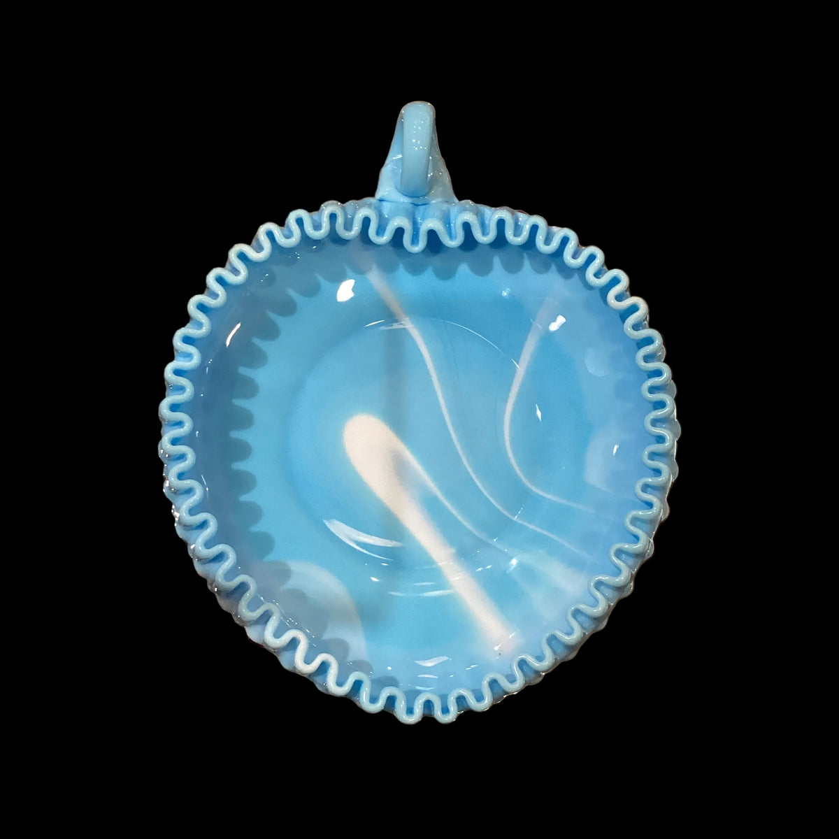 Vintage Fenton Blue Marble Slag Medium Size Hobnail Glass Nappy Bowl with Handle (1pc)