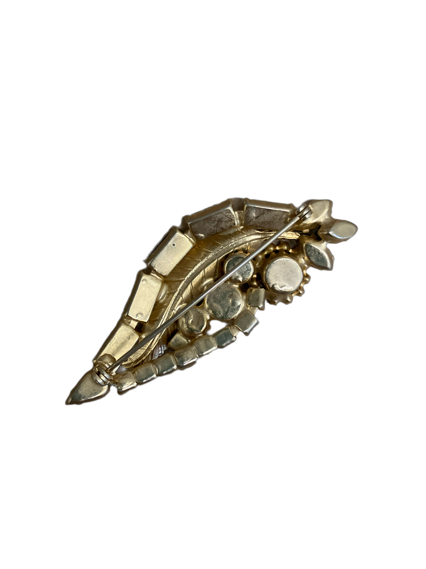 Vintage Leaf Rhinestone Pin with Amber and Black