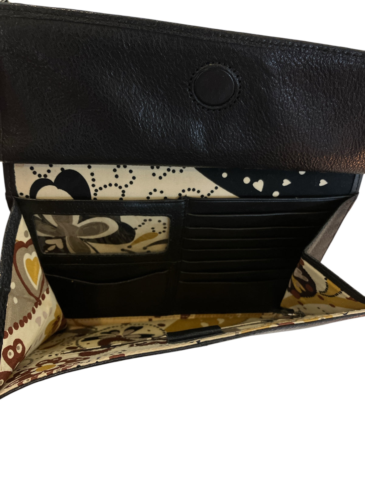 Vintage Brighton Crossbody Multi Compartment Solid Black Pebble Leather Beige Brown Black Printed Lining