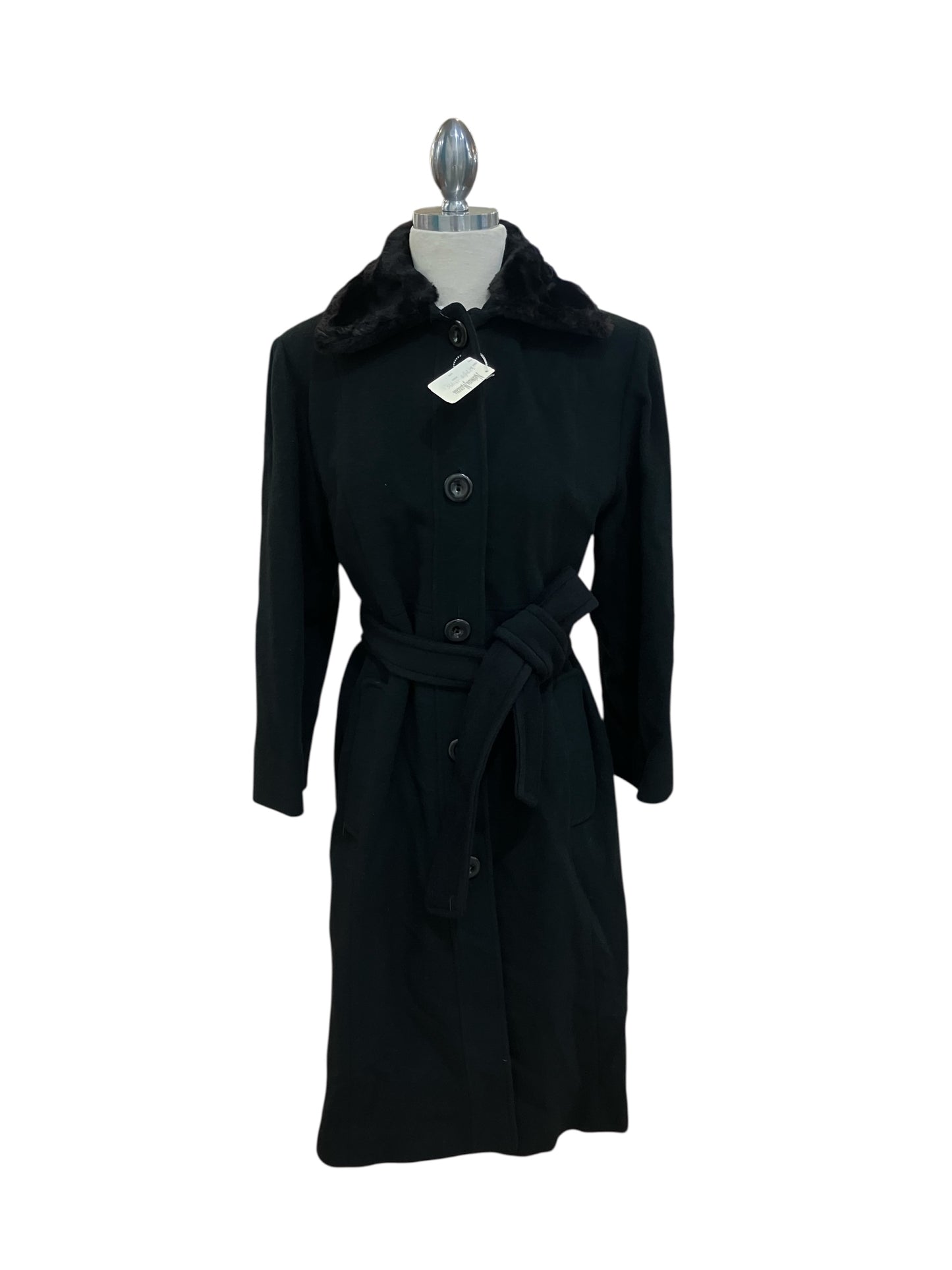 Vintage Neiman Marcus Black Wool and Cashmere Coat with Sheared Rabbit Collar
