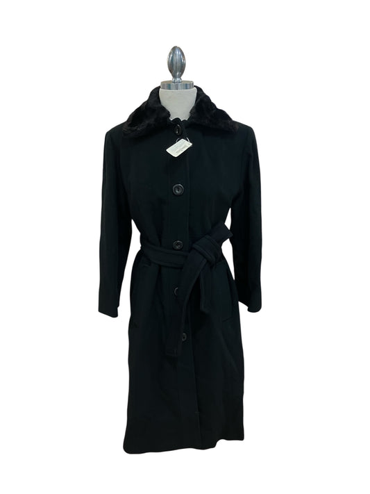 Vintage Neiman Marcus Black Wool and Cashmere Coat with Sheared Rabbit Collar