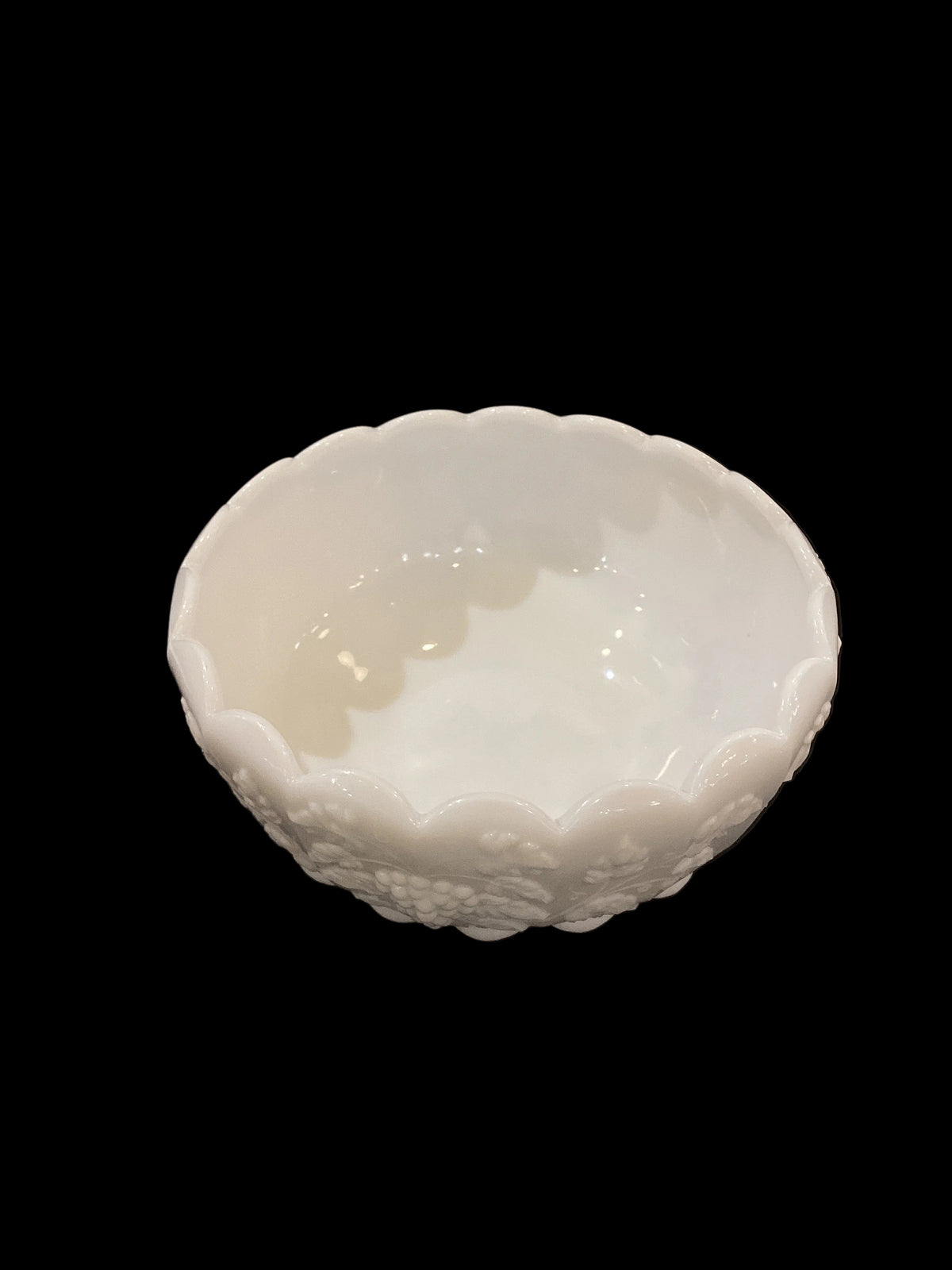 Vintage White Milk Glass Large Grape Patterned Bowl With Scalloped Edge (1pc)
